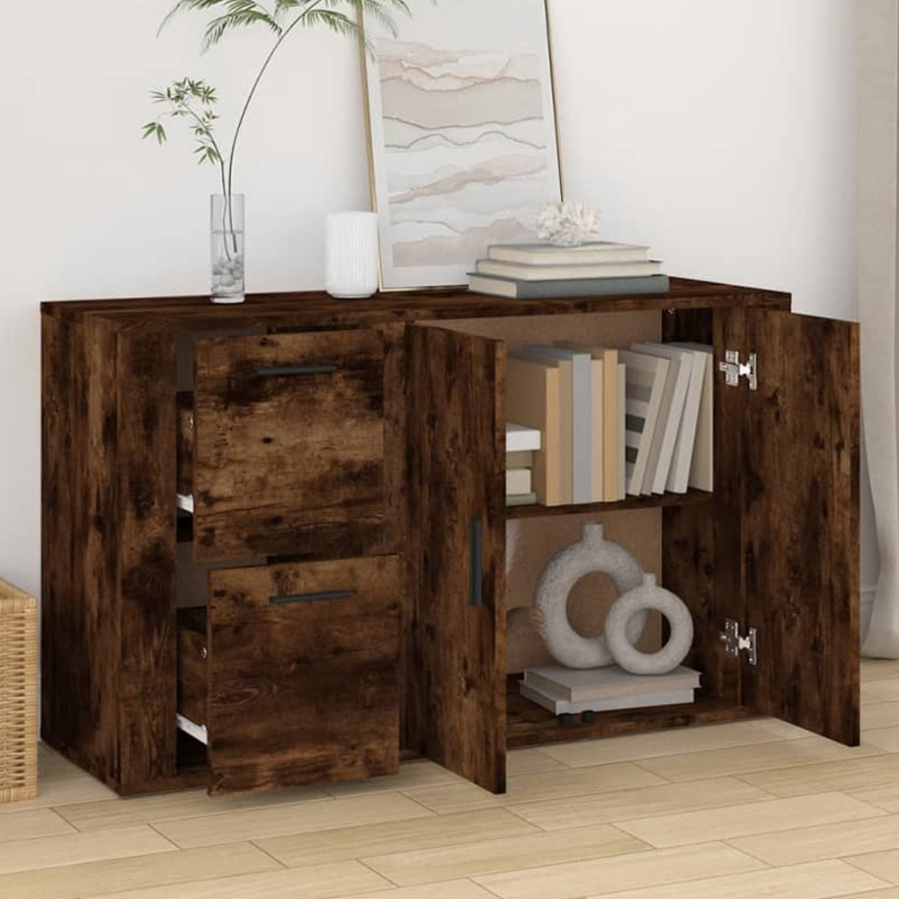 vidaXL 2 Door 2 Drawer Smoked Oak Sideboard Image 1