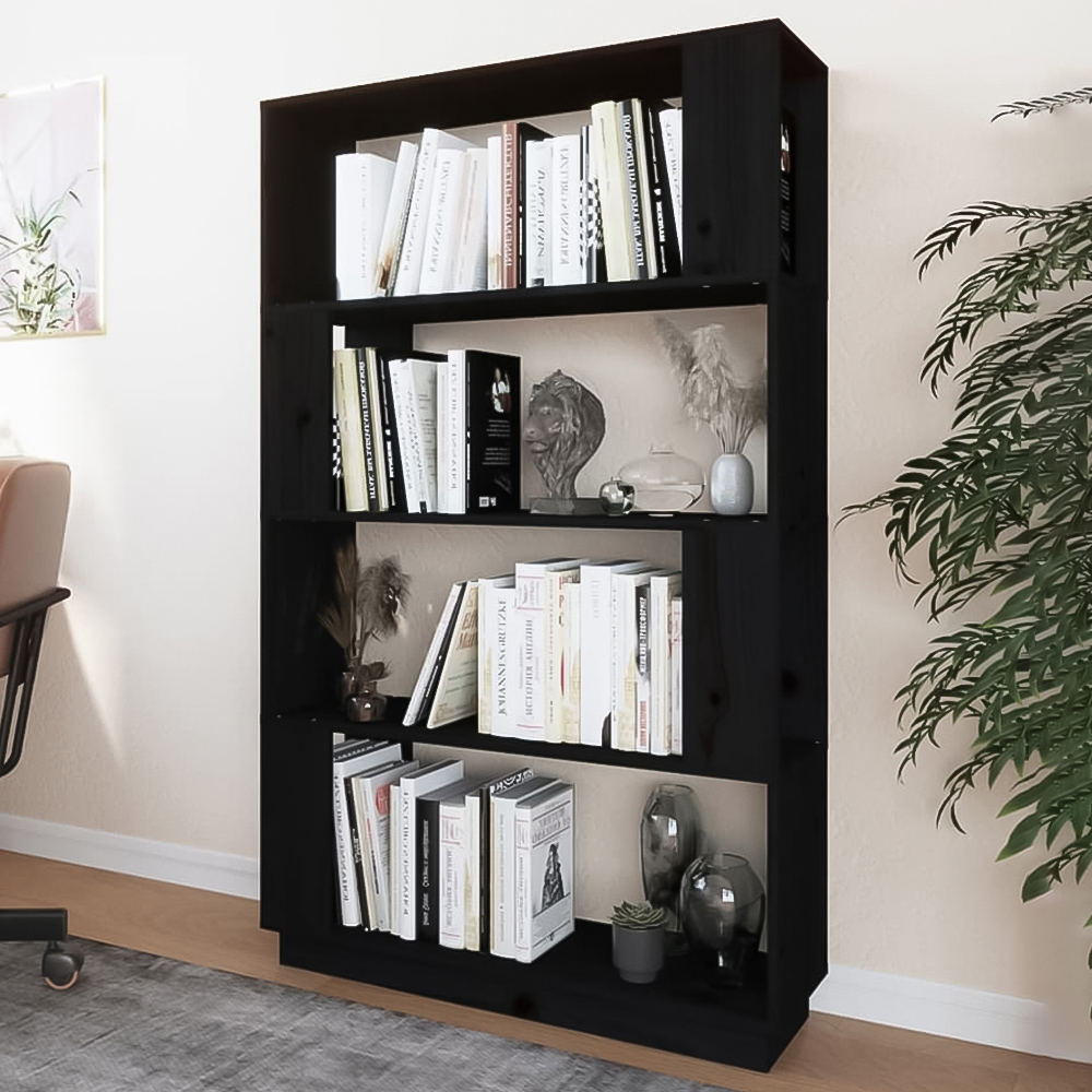 vidaXL 4 Shelf Black Solid Pine Wood Bookcase Image 1
