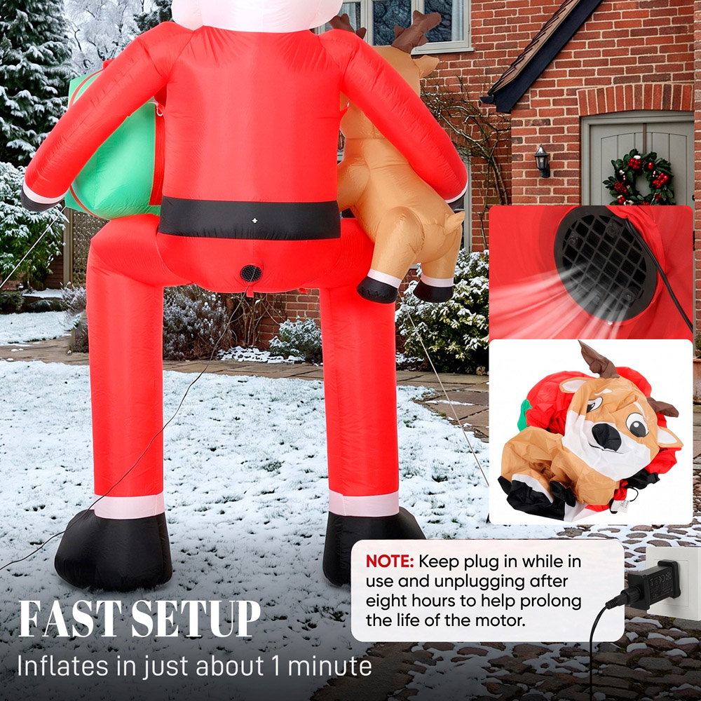 Outsunny 12 LED Giant Hanging Santa Claus with Reindeer Inflatable Outdoor Christmas Decoration 9ft Image 5