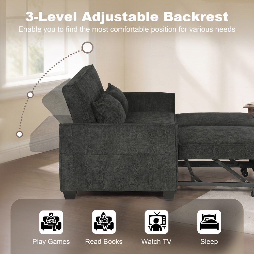 HOMCOM 2 Seater Black Convertible Pull-Out Sofa Bed Image 5