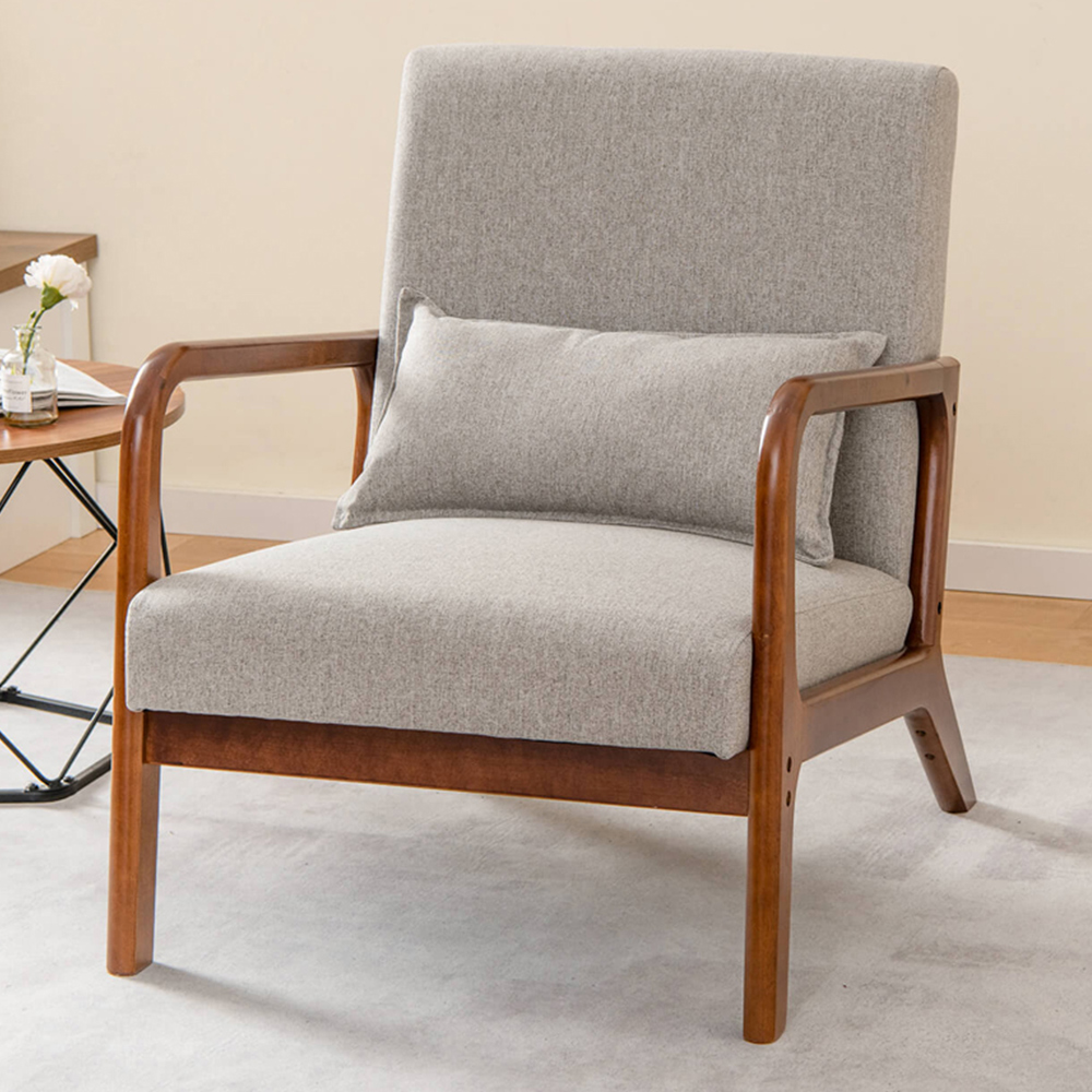Costway Grey Accent Chair with Lumbar Pillow Image 1