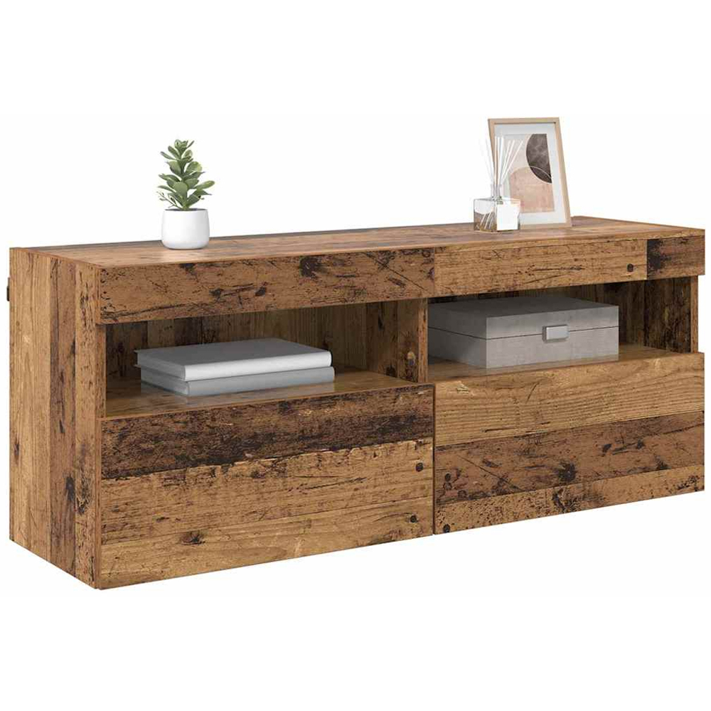 vidaXL 2 Door 2 Shelf Old Wood Wall Mounted Wide TV Cabinet with LED Light Image 3