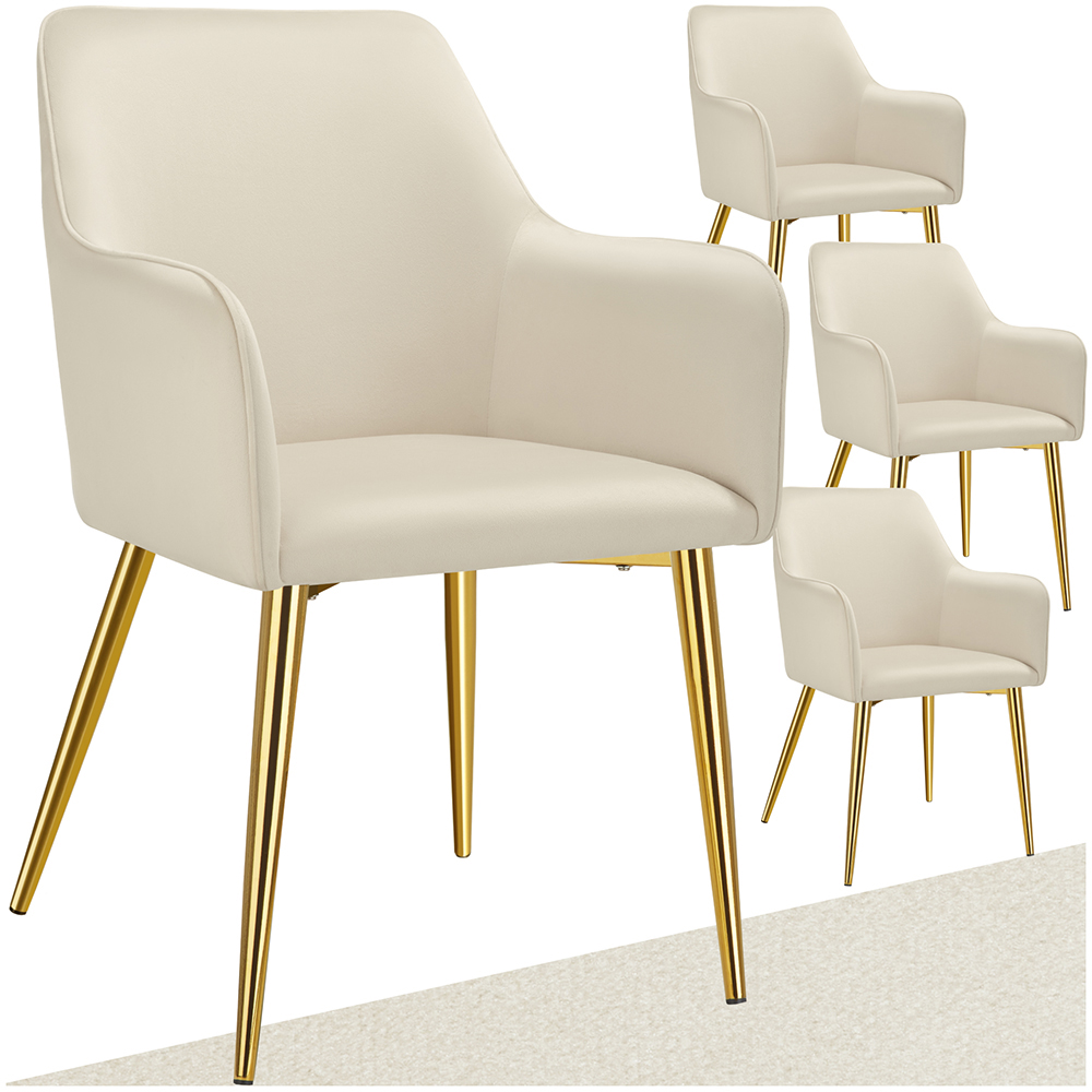 tectake Avane Set of 4 Beige Velvet Dining Chair Image 2