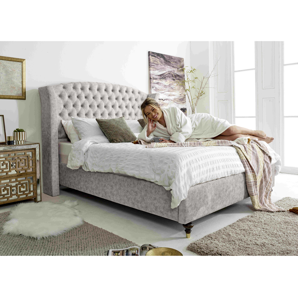 Eleganza Roseland Single Silver Oakland Fabric Bed Frame with Chesterfield Headboard Image 5