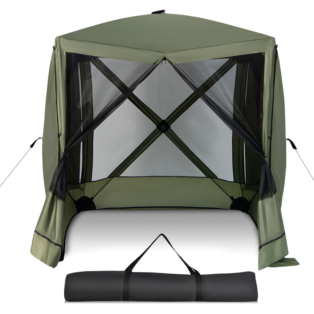 Costway Green 4 Panel Pop Up Camping Gazebo with Sunshade Cloths Image 1