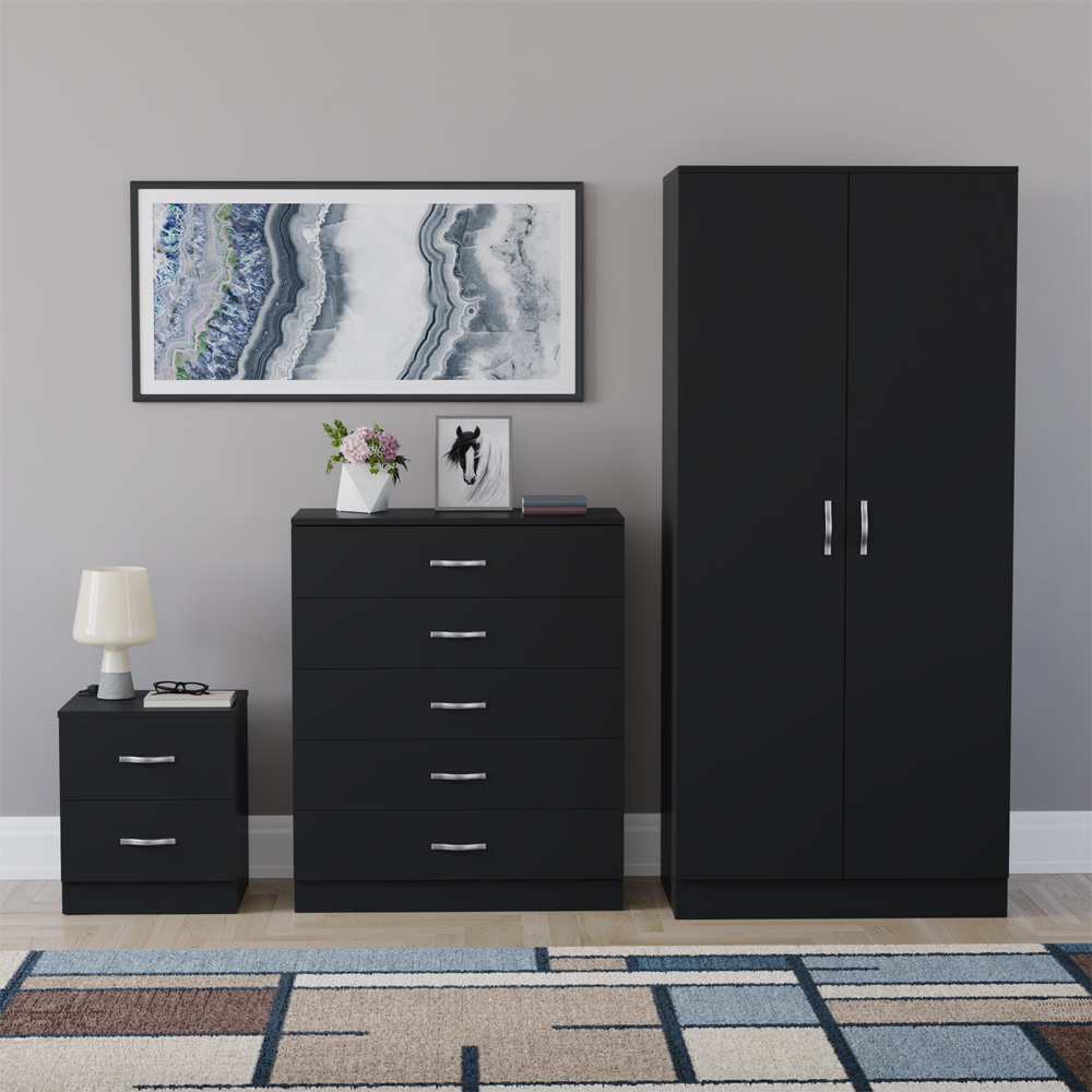 VIDA DESIGNS Riano Black 3 Piece Bedroom Furniture Set Image 2