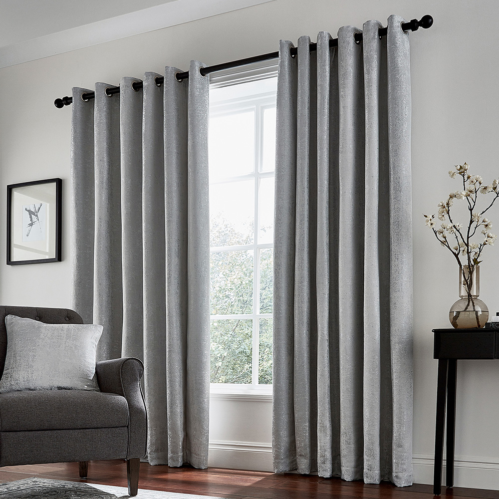 Helena Springfield Roma Lined Silver Eyelet Curtains 168 x 137cm Image 1