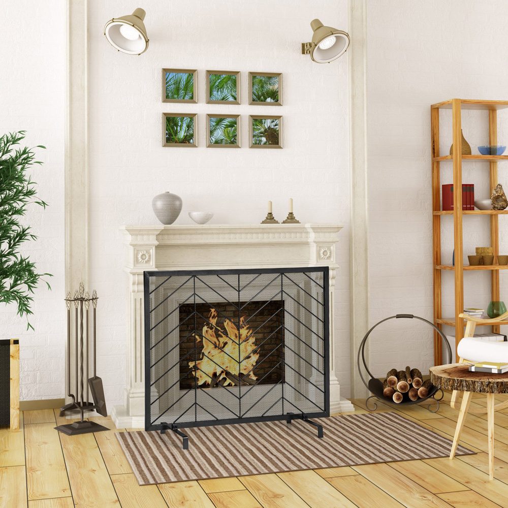 Costway Single Panel Black Fireplace Screen Image 3