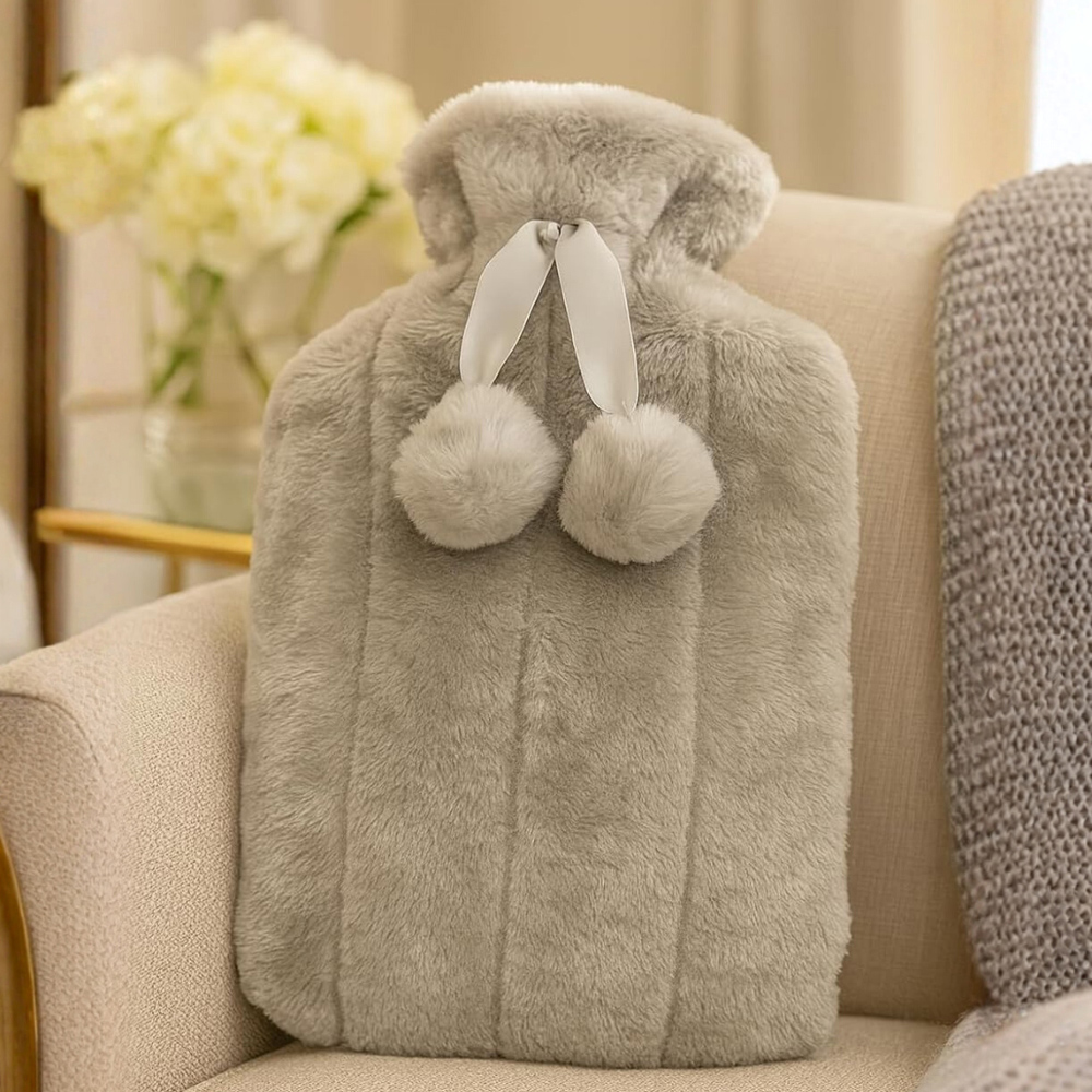 Marco Paul Grey Soft Plush Cover Bed Warmer Hot Water Bottle 2L Image 2