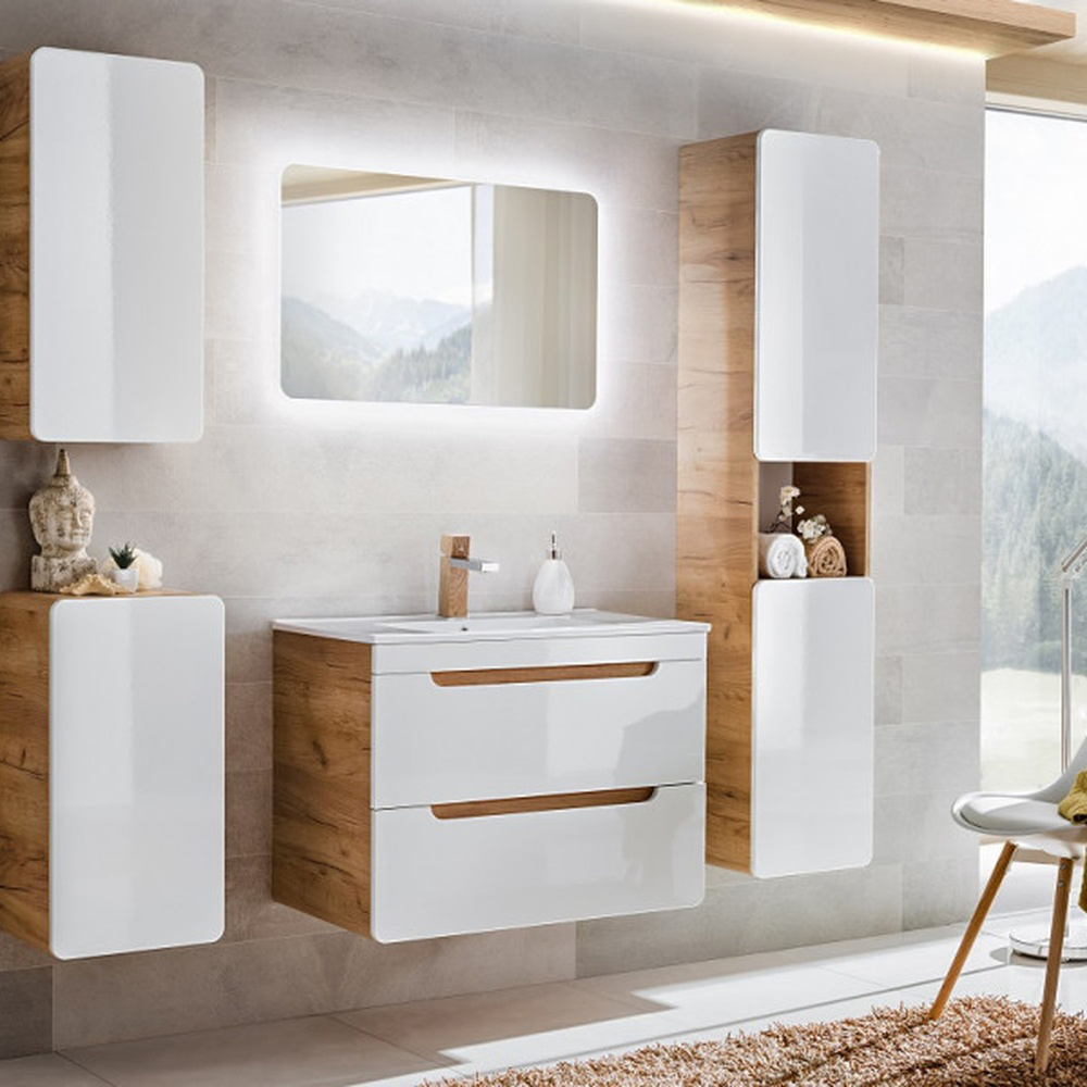 Impact Furniture Aruba White Gloss Oak Wall Hung Bathroom Furniture Set Image 6