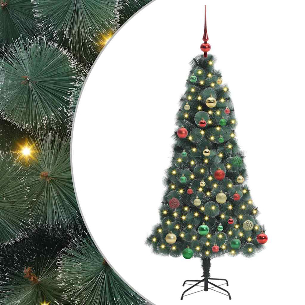 vidaXL Pre-Lit Multicolour Baubles Green Artificial Christmas Tree 5ft Image 2