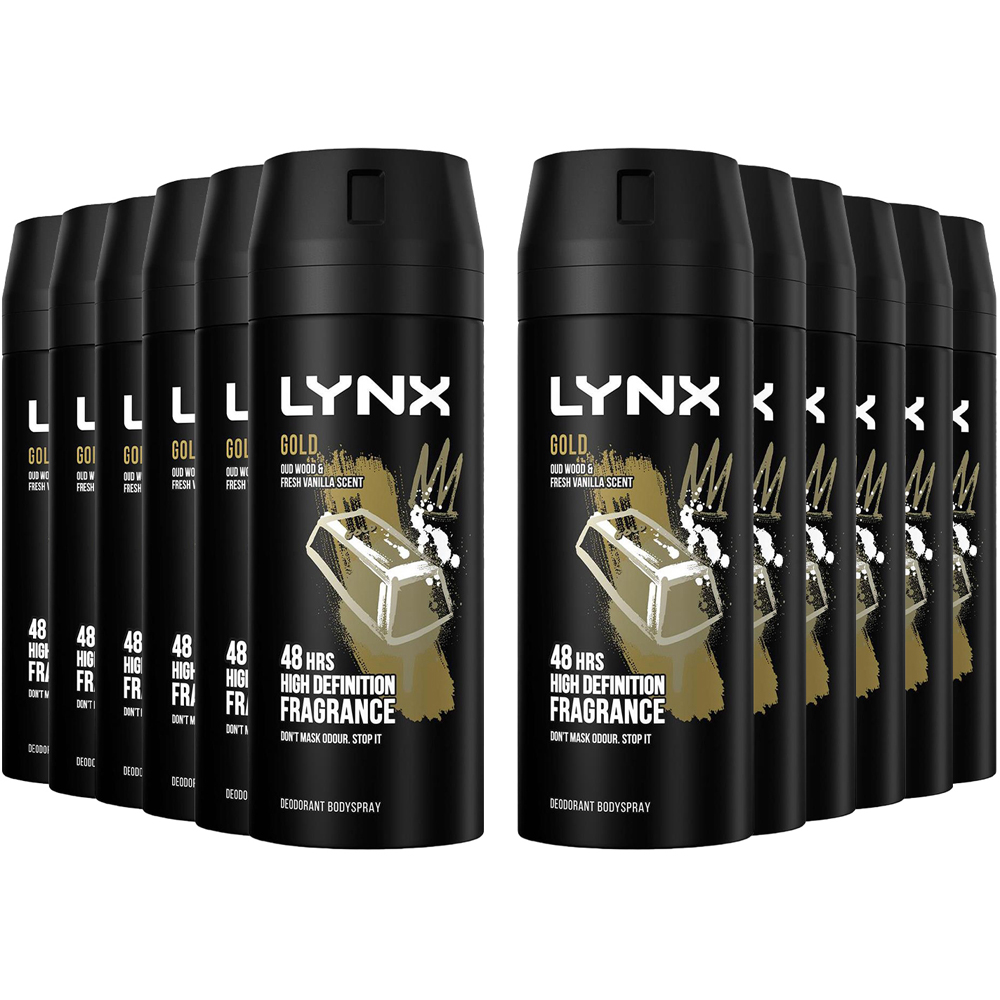 Lynx Gold Oud Wood and Fresh Vanilla 48H Protection Deodorant Body Spray 150ml 12 Pack Image 1