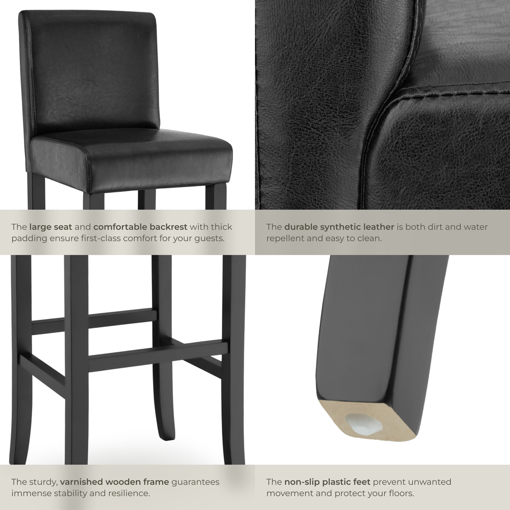 Tectake Black Leather Padded Bar Stool Image 5
