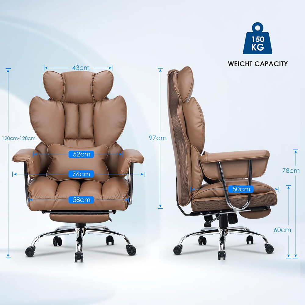 Rattrix Brown Leather Ergonomic High Back Swivel Office Chair with Footrest Image 7
