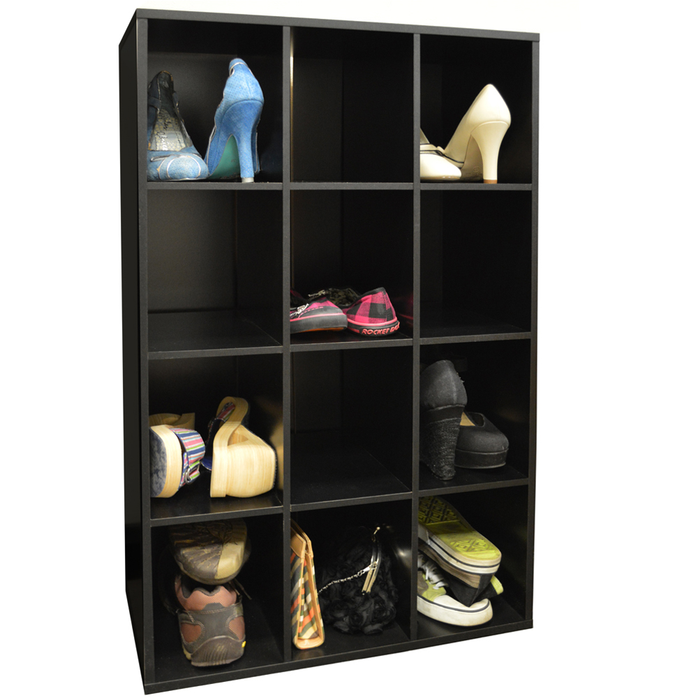 Watsons Pigeon Hole 12 Shelf Black Shoe Rack Image 3