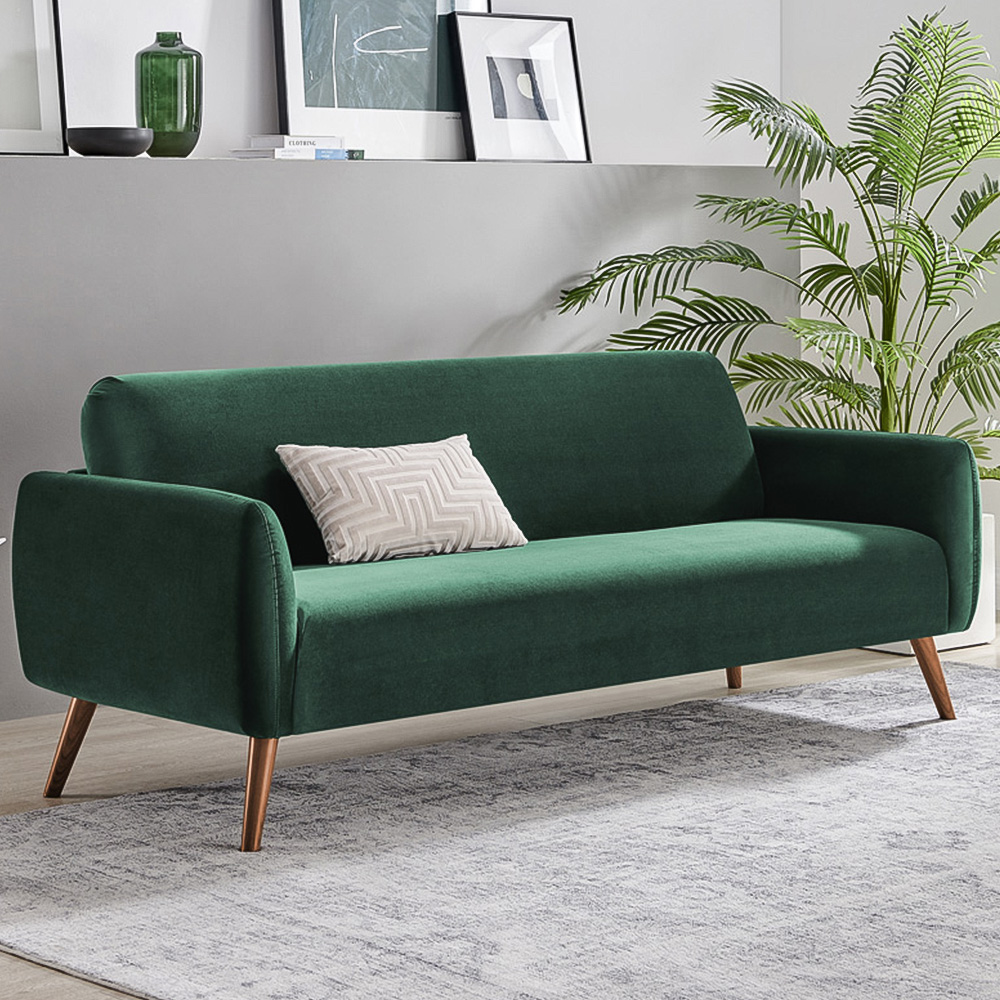 Furniturebox Terry 3 Seater Green Velvet Sofa Image 1