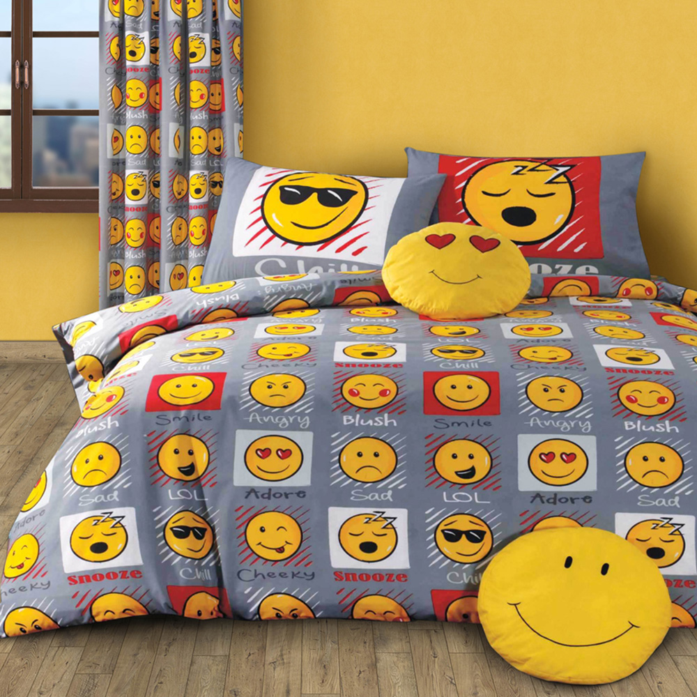 Velosso King Size Grey Expressions Characterful Faces Duvet Cover Set Image 1