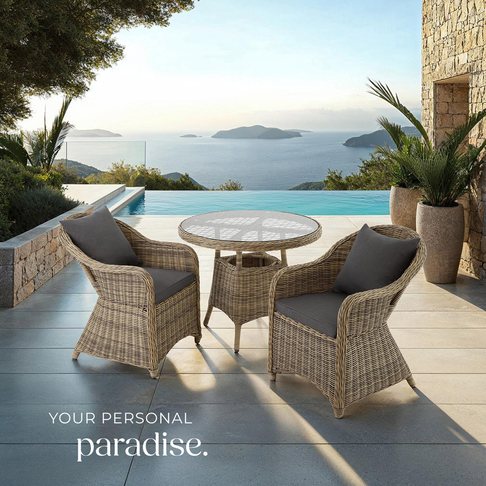 tectake Zurich 2 Seater Poly Rattan Garden Bar Dining Table Nature Image 8