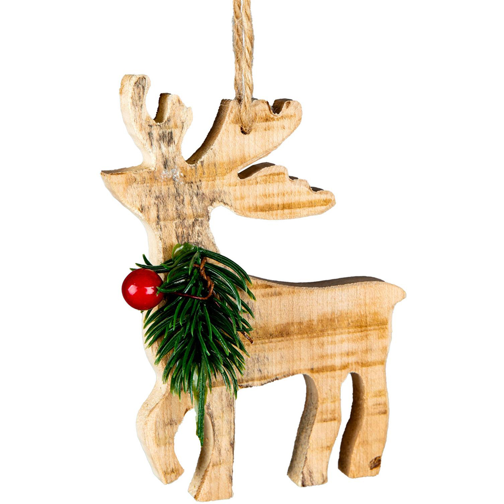 Shatchi Wooden Craft Reindeer Christmas Tree Decoration Image 1