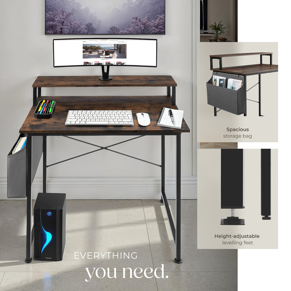 tectake Dark Wood Office Desk 80 x 55 x 90cm Image 4