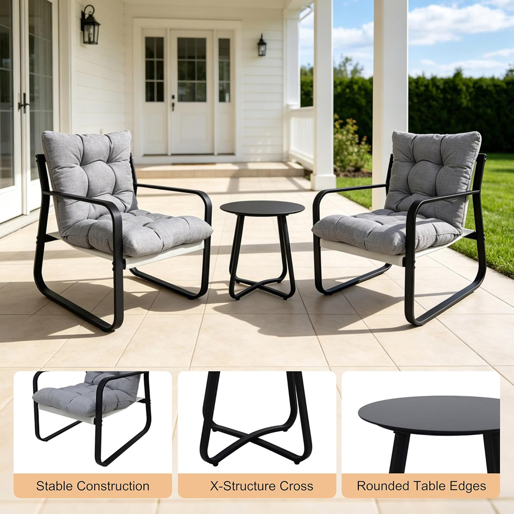 Alivio 2 Seater Grey Garden Bistro Set with Cushions Image 3