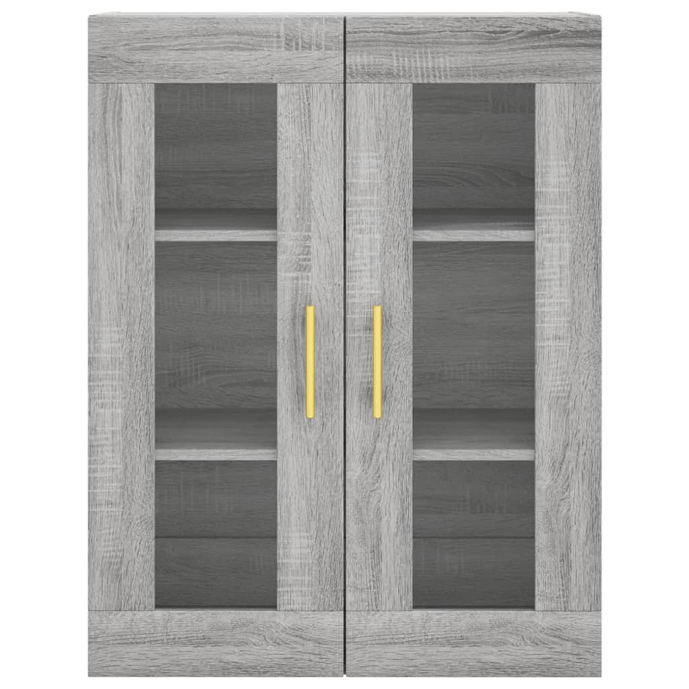 vidaXL 2 Glass Door 3 Drawer Concrete Grey Highboard Image 6