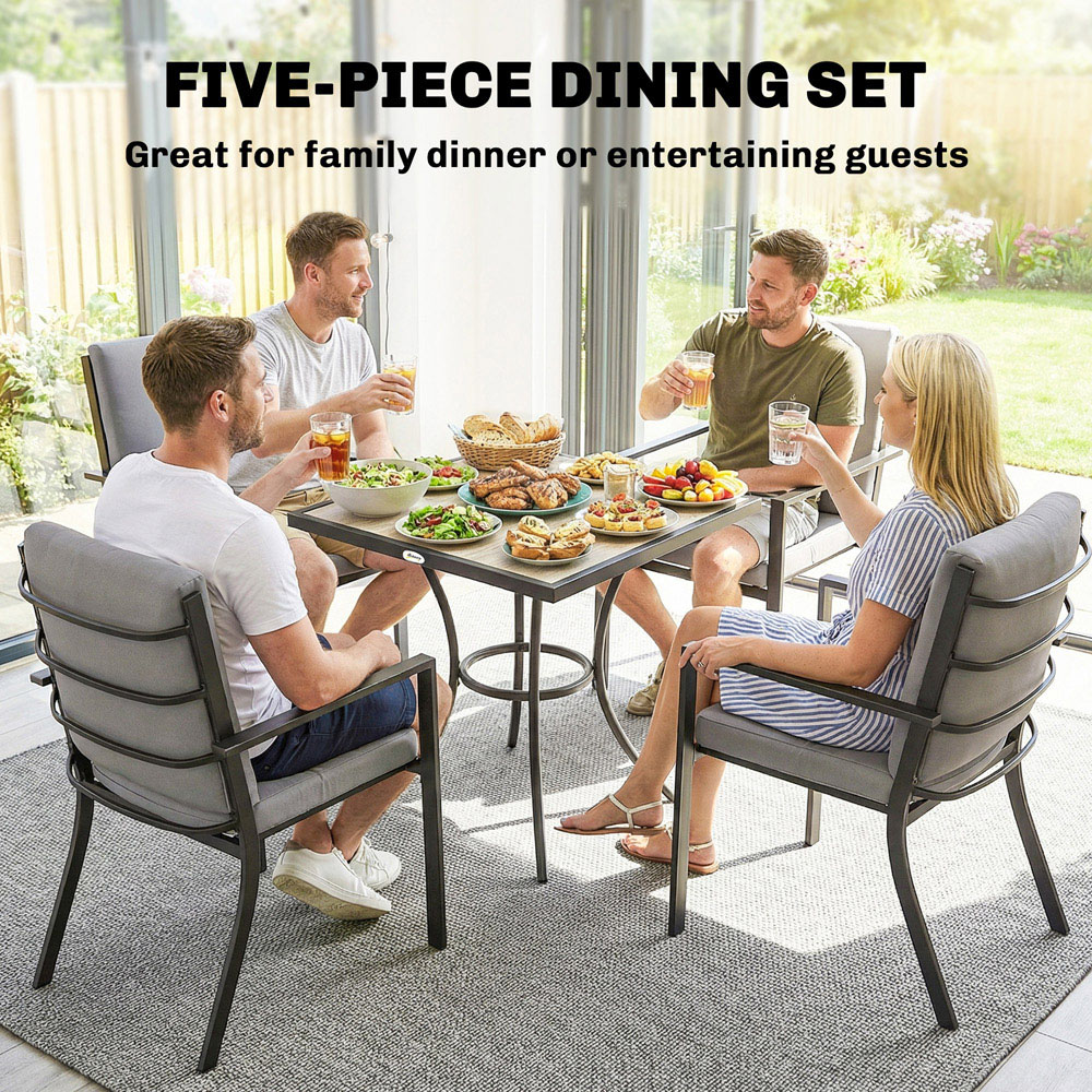 Outsunny 4 Seater Garden Dining Set with Cushions Grey Wood Effect Image 4