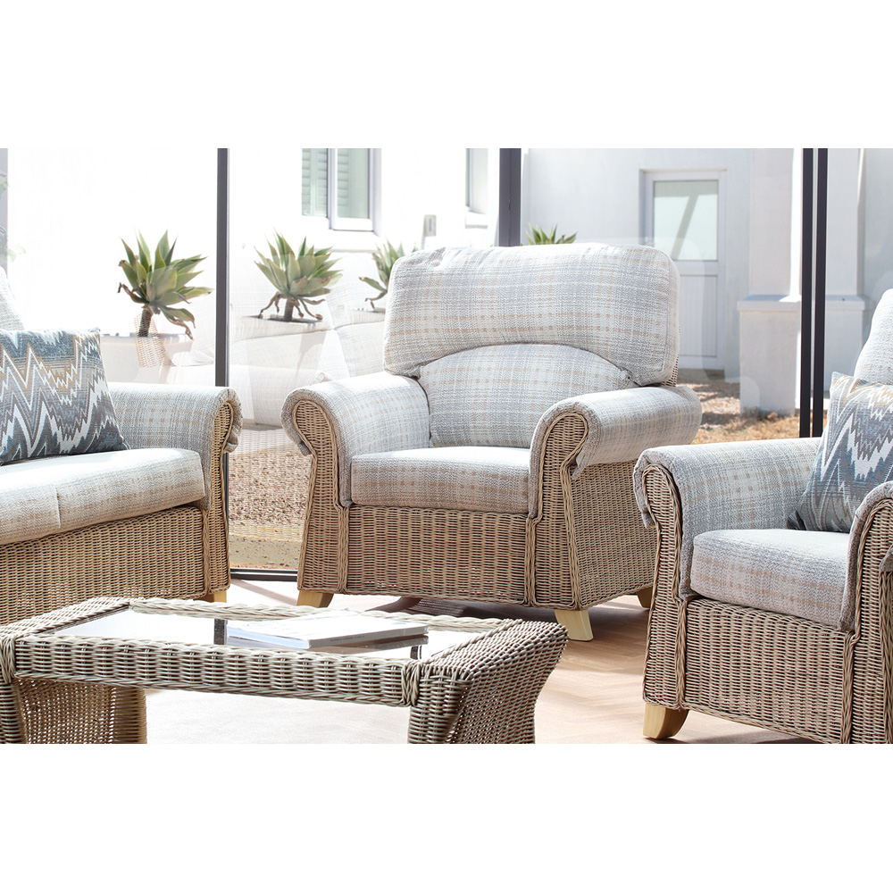 Desser Clifton 4 Seater Natural Rattan Check Fabric Sofa Set Image 6