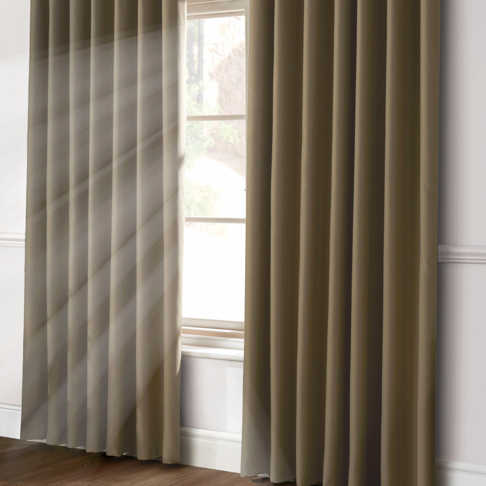 Alan Symonds Essential Beige Plain Pencil Pleat Taped Top Curtains 167 x 137cm Image 1