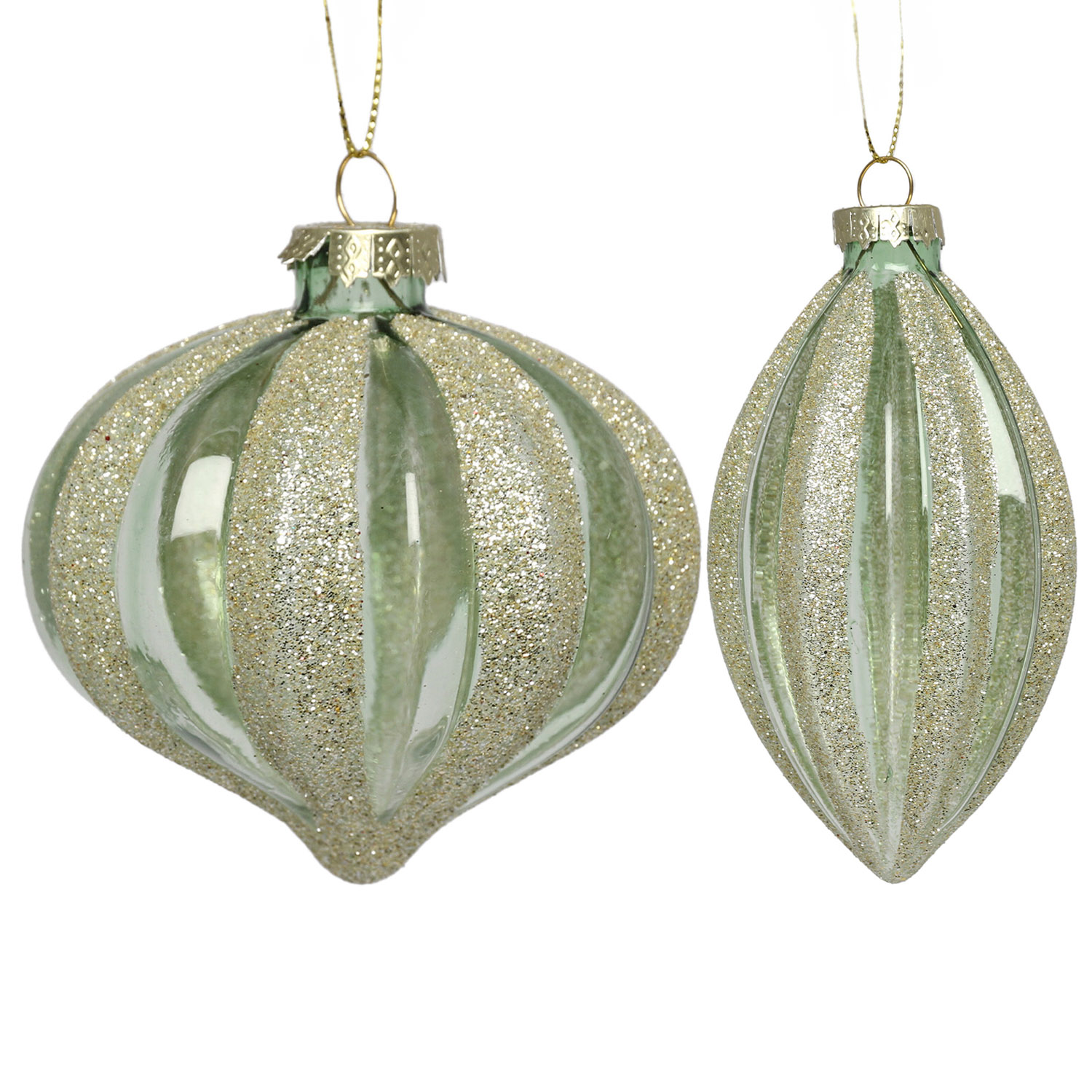 Royal Emerald Clear and Champagne Glitter Bauble Single Ornament in Assorted Style Image 1