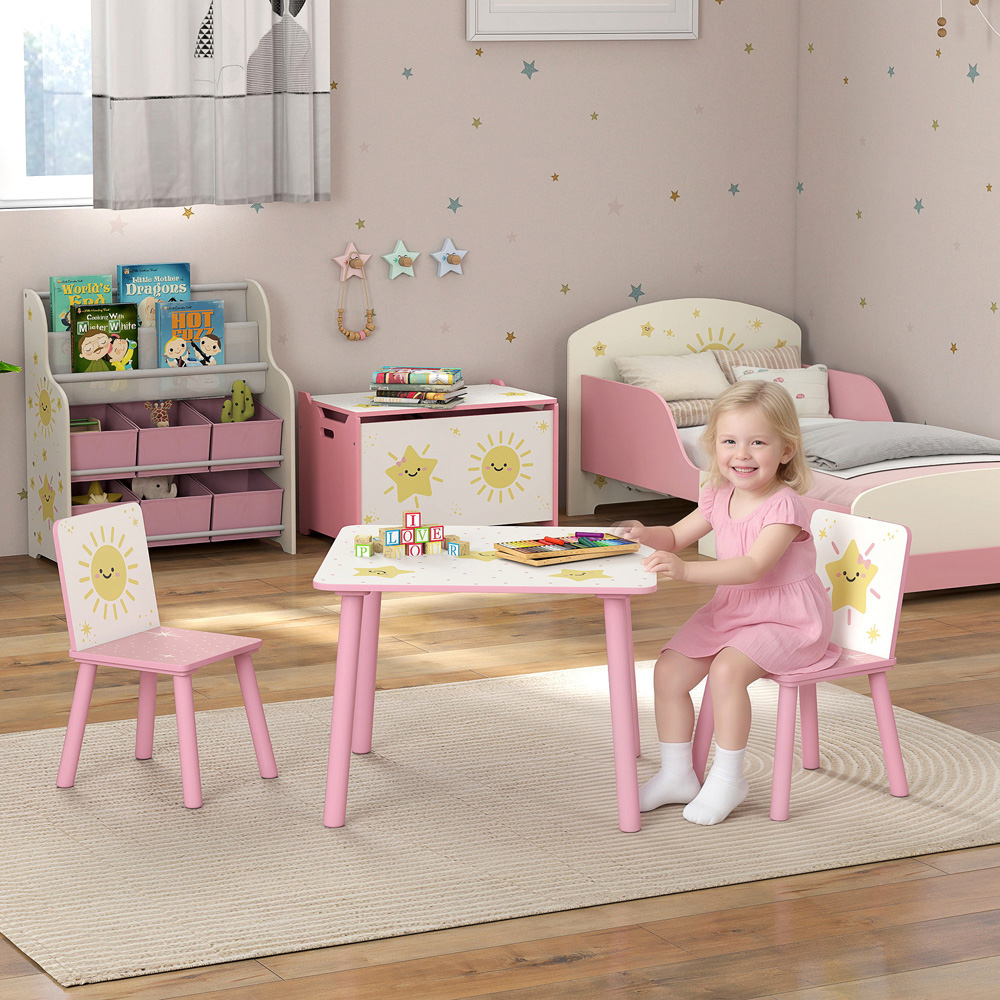 AIYAPLAY 3 Piece Pink Kids Table Set Image 3
