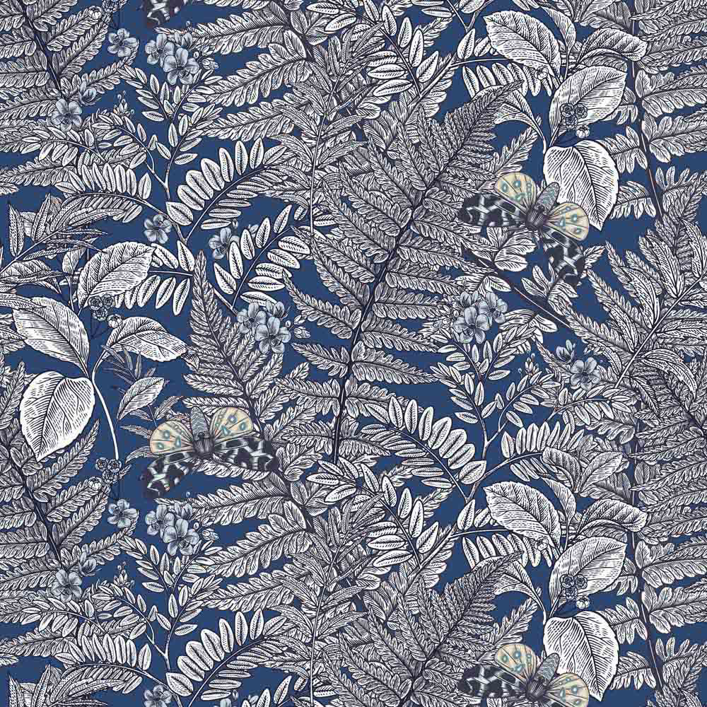 Hoopla Walls Wild Ferns Indigo Non Woven Wallpaper Image 1