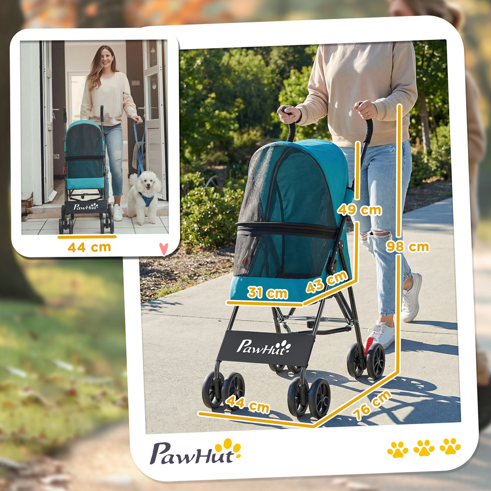 PawHut Dark Green Foldable Dog Stroller with Mesh Windows for Mini Dogs Image 9