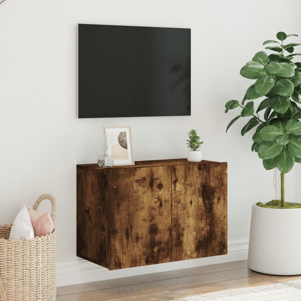 vidaXL 2 Door Smoked Oak Wall Mounted TV Cabinet Image 3