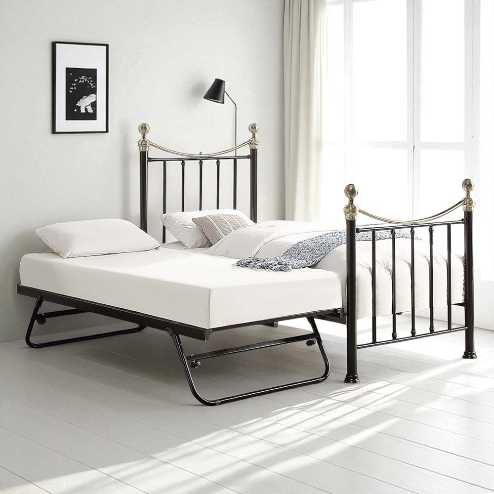OAT Home Hampstead Single Black and Brass and Black Guest Trundle Metal Bed Image 7