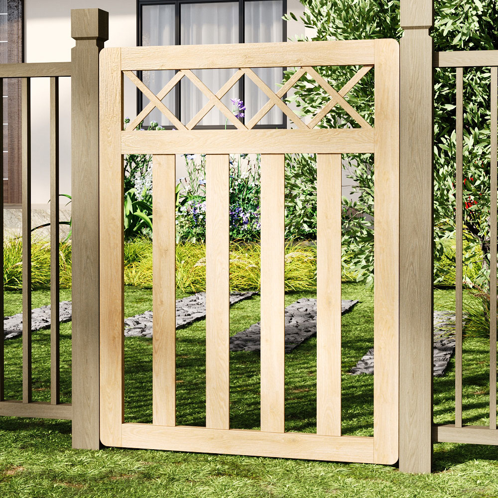 Outdoor Cross Top Wooden Nature Garden Fence Door, 120 x 90 x 2.5cm Image 2