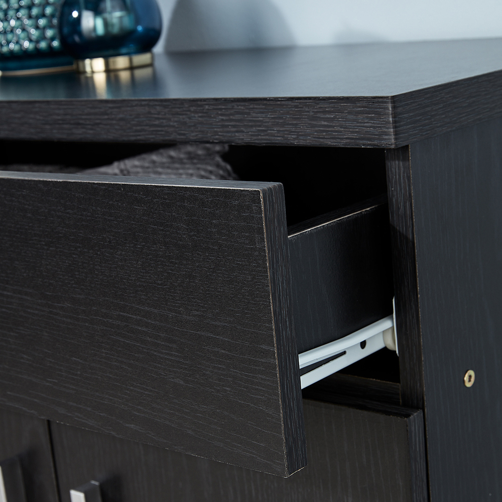 Home Source Venetia 2 Door Single Drawer Black Shoe Storage Cabinet Image 3