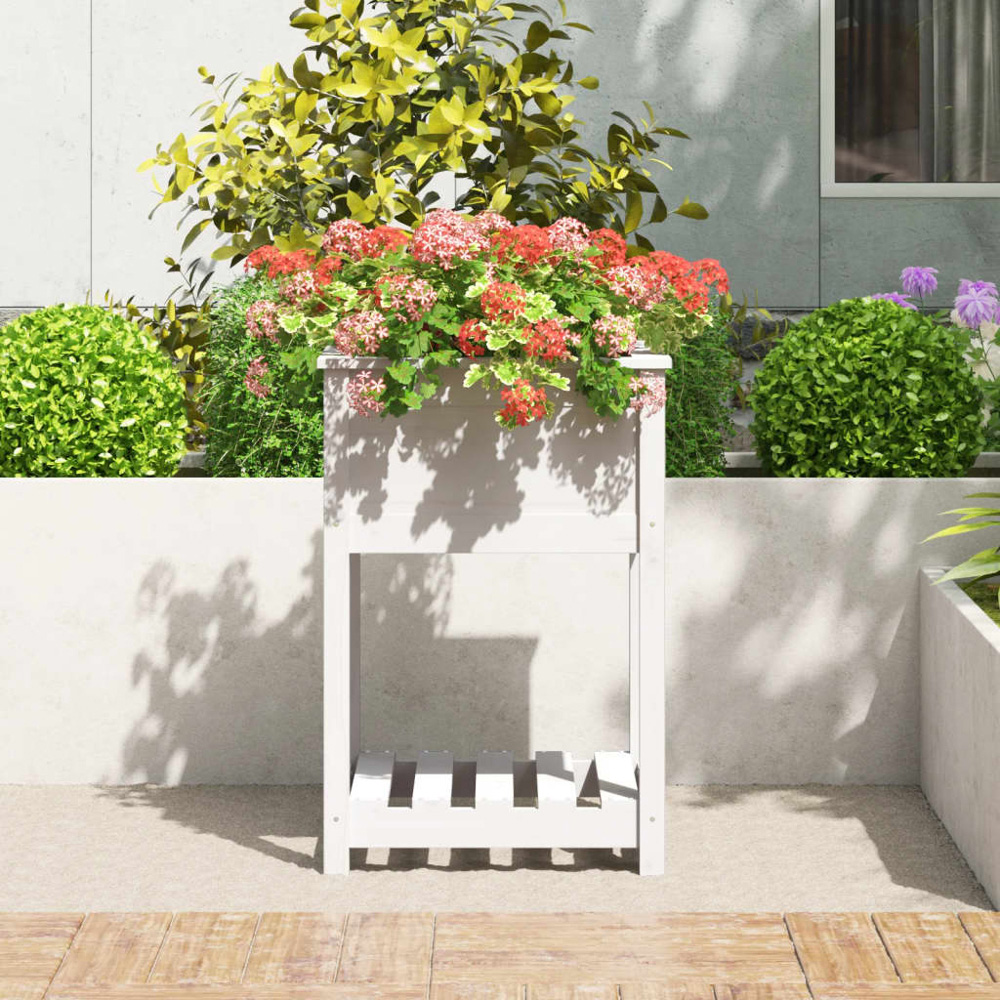 vidaXL White Solid Pine Outdoor Planter with Shelf 55 x 54 x 81cm Image 2