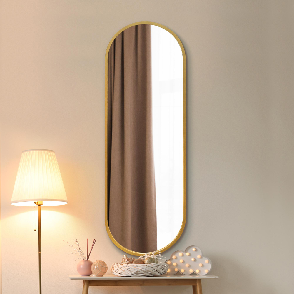 The Vultus Gold Double Arched Metal Leaner Wall Mirror 160 x 55cm Image 2