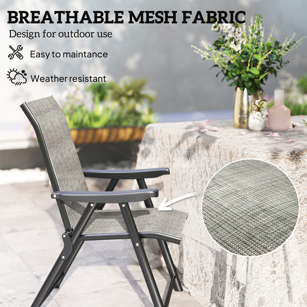 Outsunny Black and Grey Folding Chair with Breathable Mesh Fabric Seat Set of 2 Image 4
