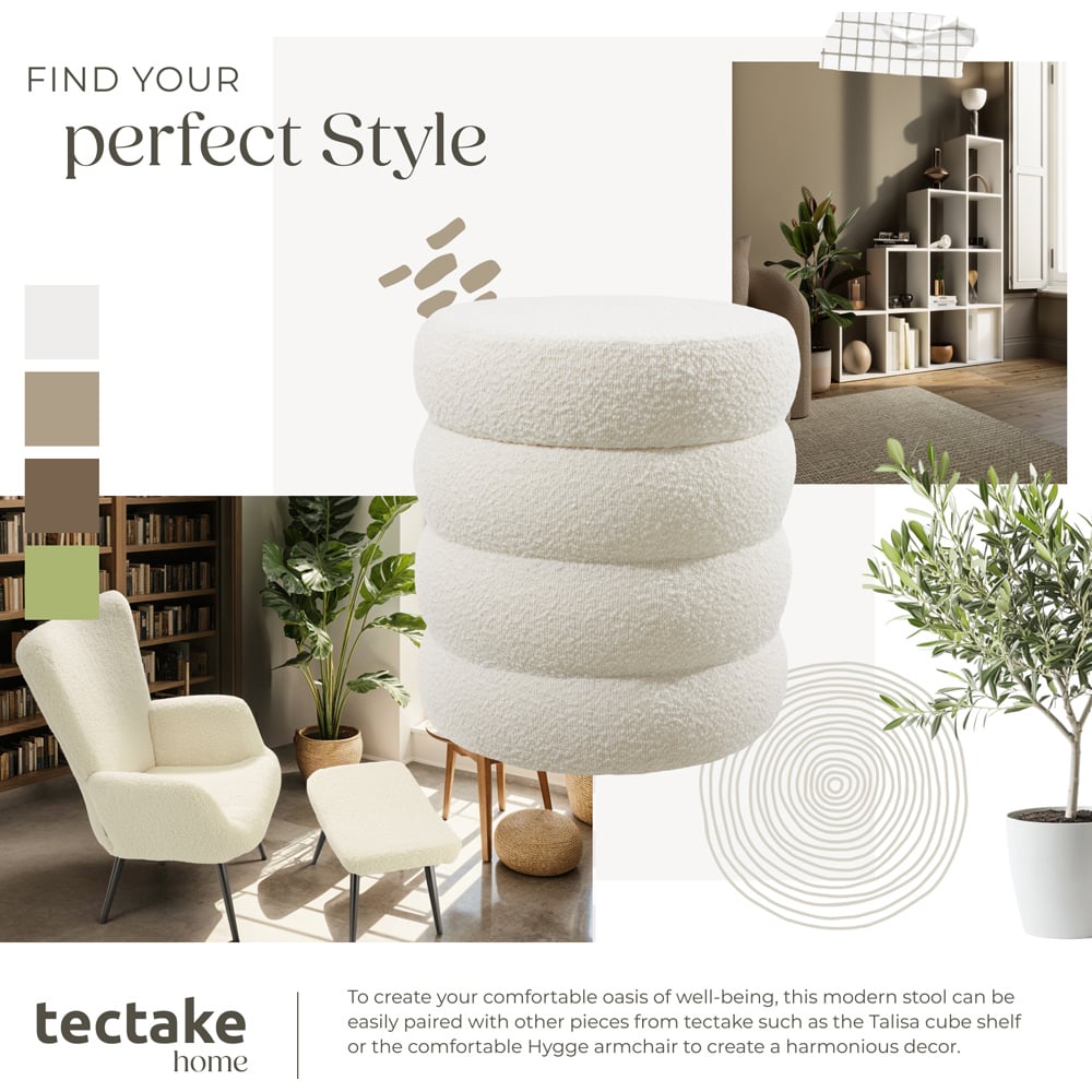 Tectake Altu Cream White Stool with Padded Seat Image 7
