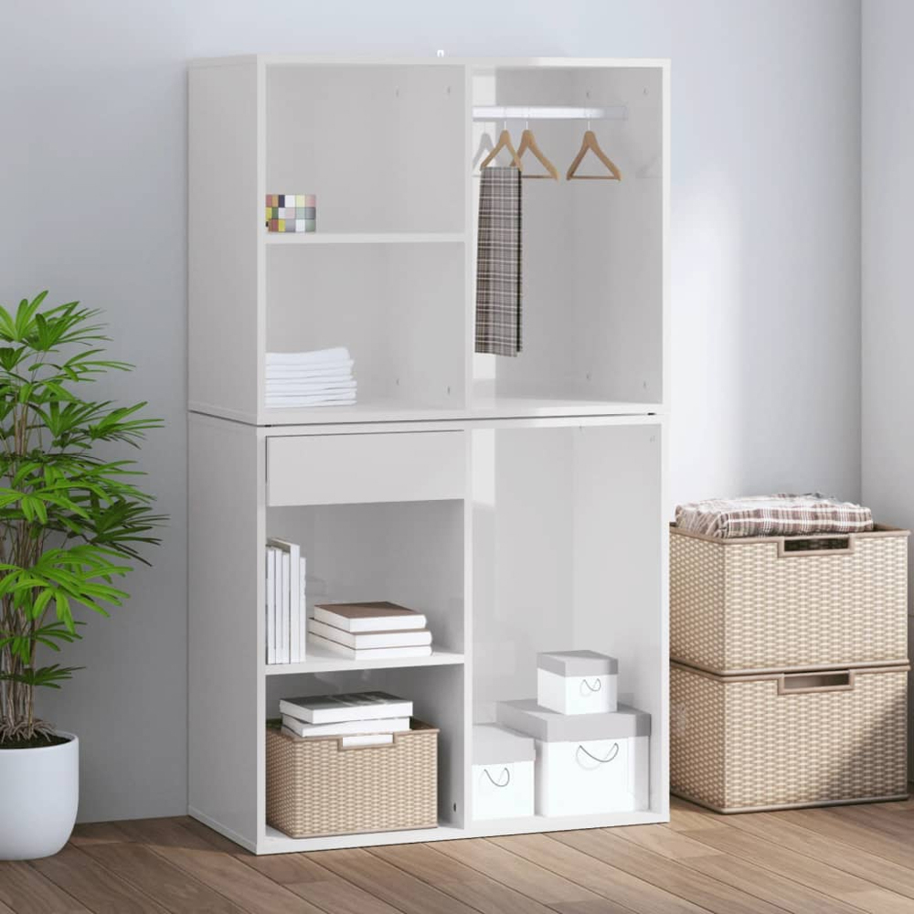 vidaXL 3 Shelf High Gloss White Engineered Wood Dressing Cabinet Image 6