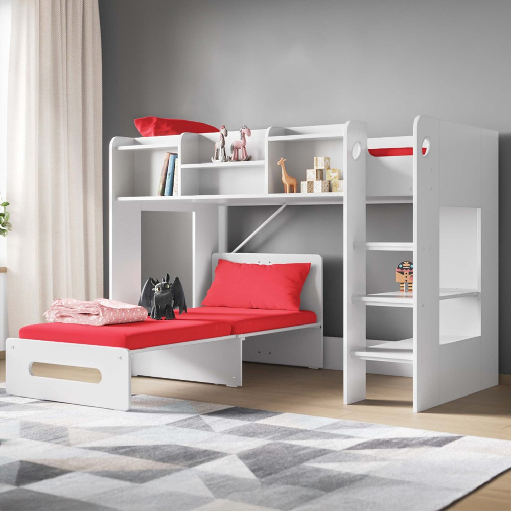 Flair Wizard White Junior High Sleeper with Scarlet Red Futon Image 1