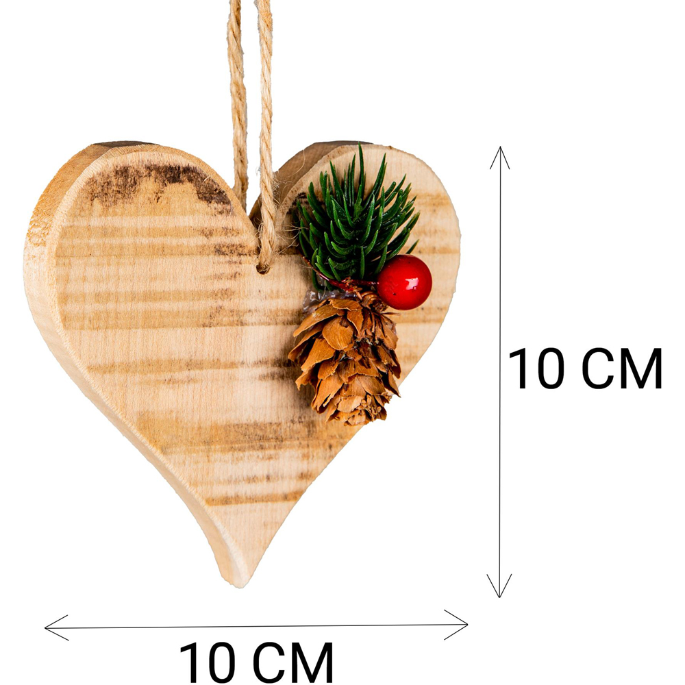 Shatchi Wooden Heart Shape Hanging Christmas Decoration 10 x 10cm Image 3