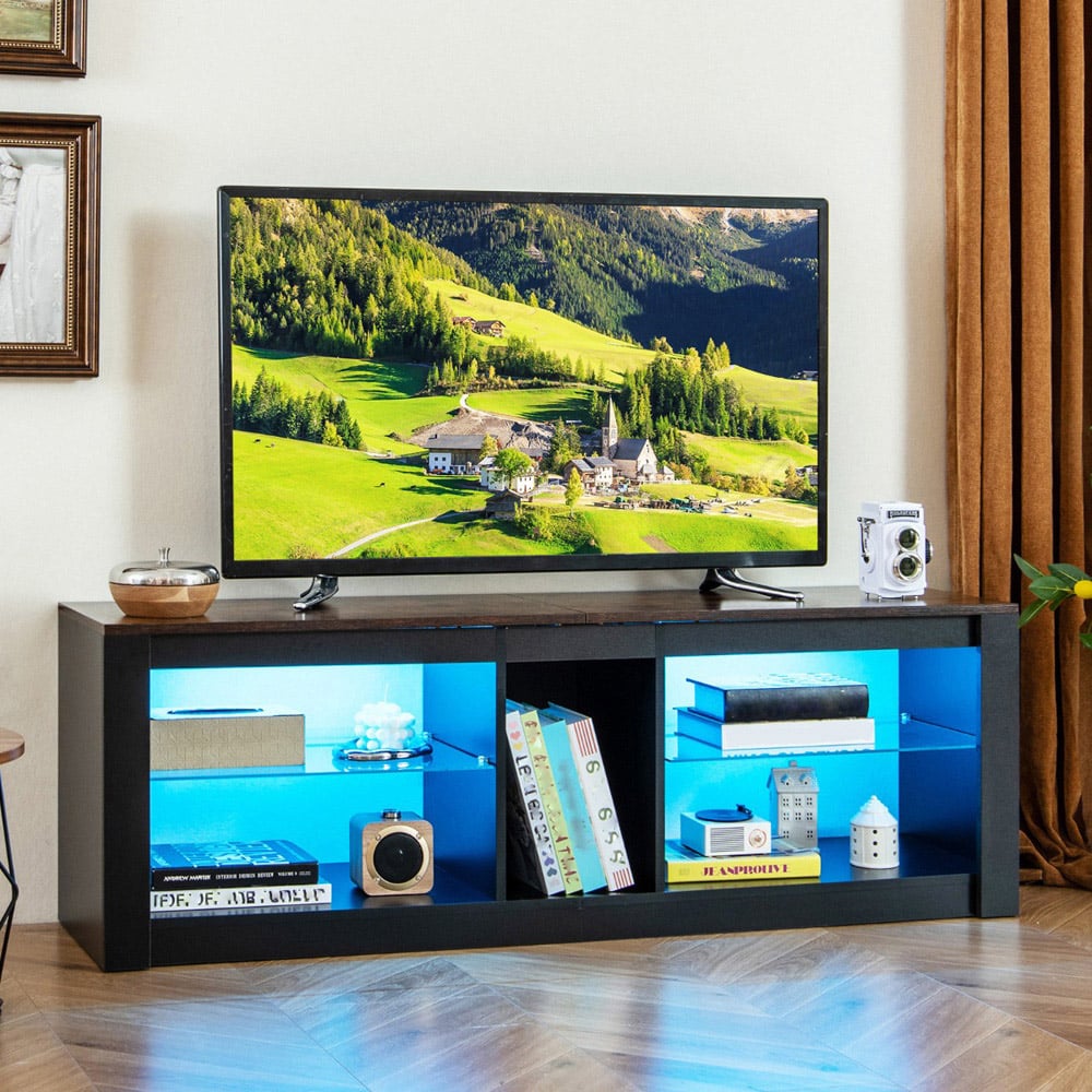 Costway 2 Shelf LED Rustic Brown TV Unit Image 1