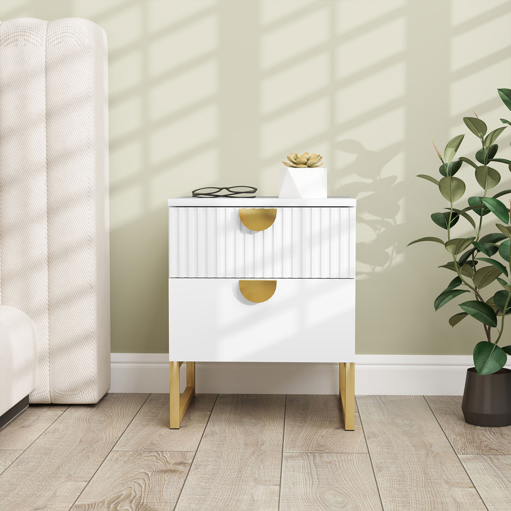 Portland 2 Drawer White Bedside Table Image 4