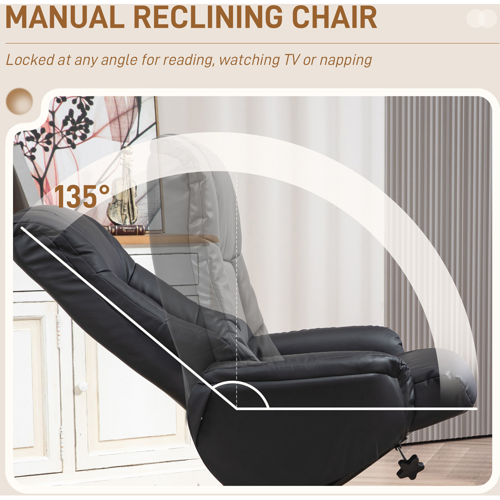 Portland Black PU Leather Wooden Base Recliner Armchair with Footstool Image 5