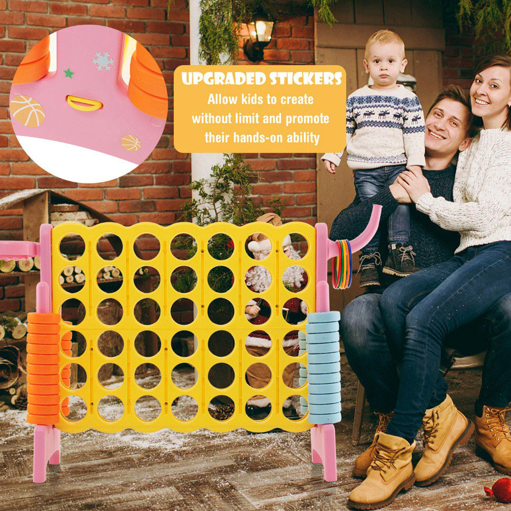 Costway Pink Giant 4 In A Row Connect Game Set with Basketball Hoop and Toss Ring Image 8