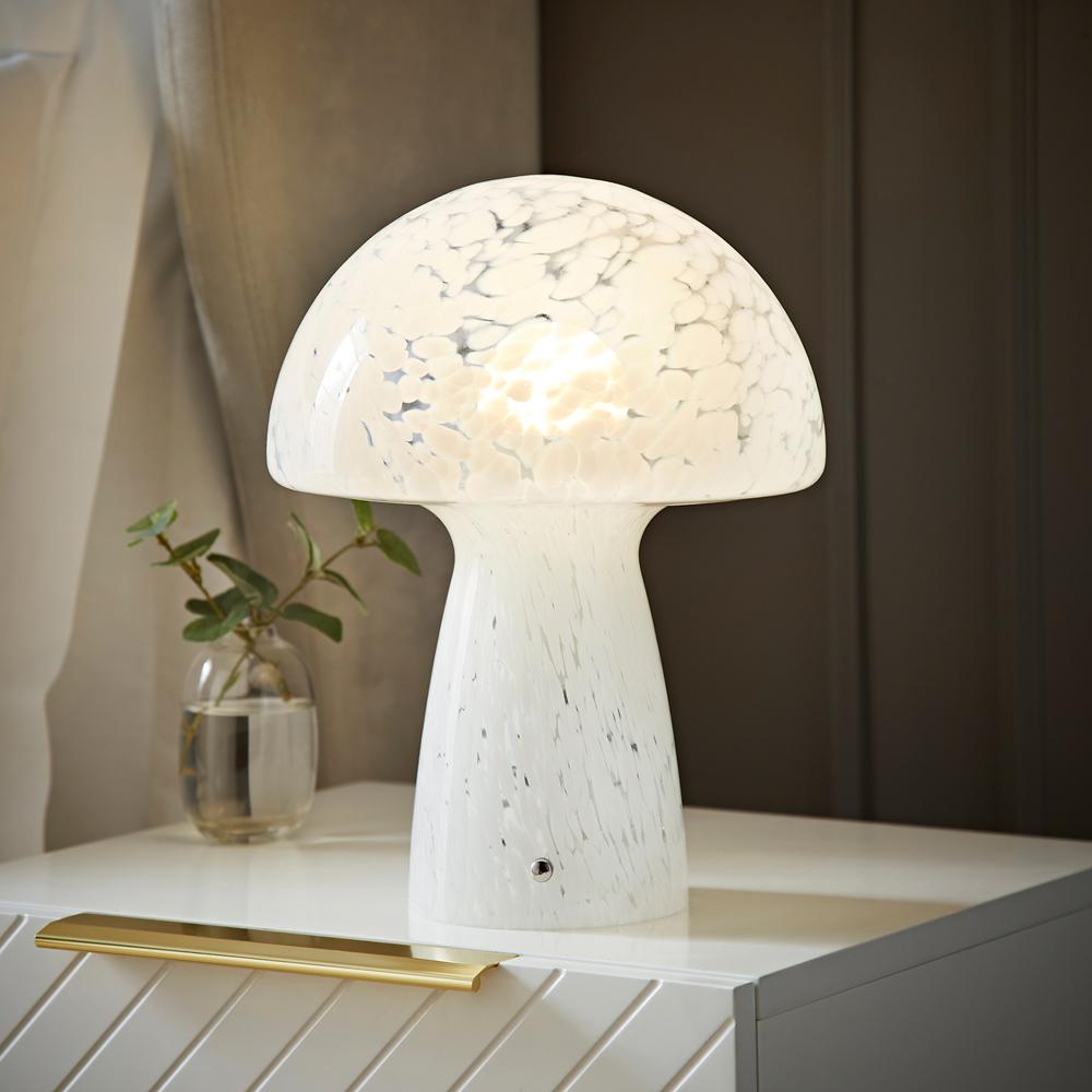 ValueLights Beau White Confetti Mushroom Glass LED Table Lamp Image 6