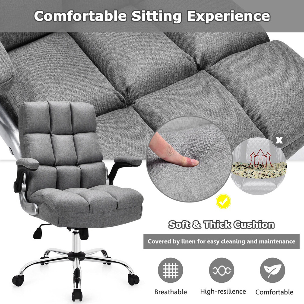 Costway Grey Linen Upholstered Office Chair Image 6
